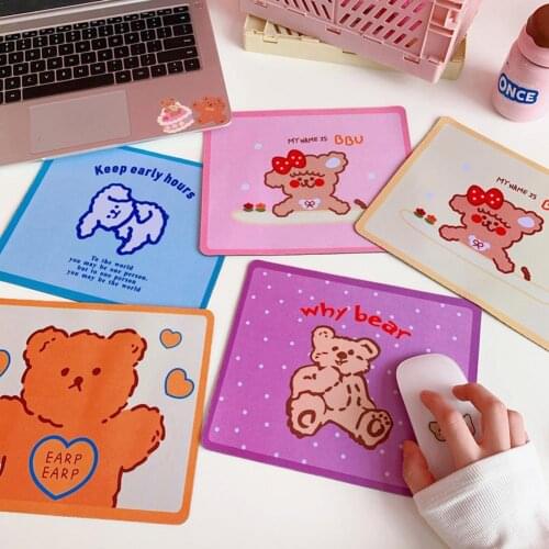 Kawaii Cute Bear Mouse Pad Soft Waterproof Rubber Cartoon Computer Mouse Pad Trackball Mouse Desktop Keyboard Pad for Student