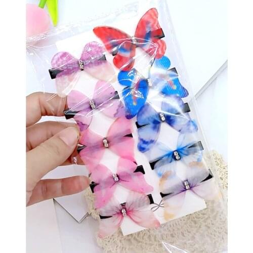 Fashion Women Hair Clip Duckbill Tulle Butterfly Hairpin Girl Head Accessories Creative Double Stereo Simulation Color 2021