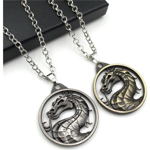Fashion Vintage Charm Mens Necklace Game Mortal Kombat Key chains Game Logo Choker Alloy Pendant Holder Gift Accessories