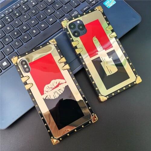 Fashion Woman Sexy Lips Case for LG Stylo 6 7 5 Stylo6 Stylo4 K51 K61 Stylo 4 Luxury Glitter Lipstick Mirror Square Gold Cover