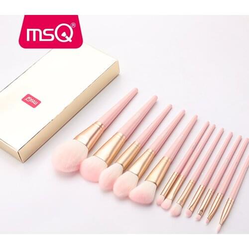 MSQ 12pcs MakeUp Brushes Set Powder Blush Eyeshadow pincel maquiagem Make up Brush Kits Cosmetic Tools With Pink PU Leather Bag
