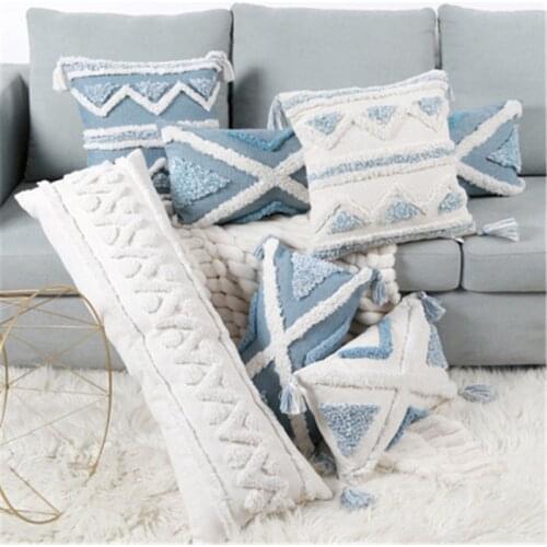 Tufted Tassel Throw Pillow Covers Fringe Sofa Couch Cushion Cover Decorative Square Cotton Pillows Cover Tribal Boho Pillow Case