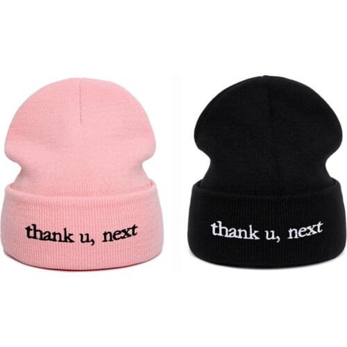 New Fashion Thank U,Next Beanie Ariana Grande Embroidery Knitted Hat Warm Winter Unisex Women Man Hats thank u,next