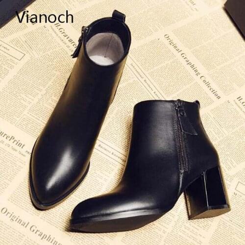 Vianoch New Fashion 2018 Women Ankle Boots Winter Warm Shoes Pointed Toe Fur High Heels Platform Pumps Shoe Woman wo1808146