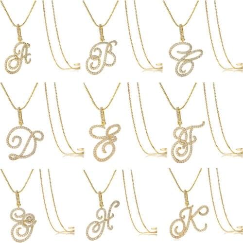New Design 26 Letters A-Z Zircon Initial Alphabet Pendant Necklace Handsome Punk Hip-Hop Style Choker Chain Jewelry Gift