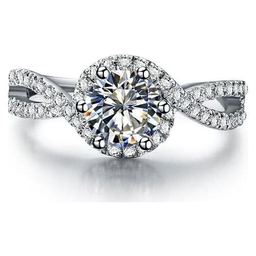 Solid 14K White Gold Water Ripples Torsion Arms Splendid 1Ct D Color Moissanite Women Engagement Ring Anel Zelda Feminino Ring