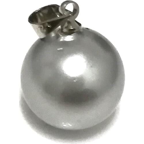 Wholesale 14-15mm Shiny Silver Round Shell Pearl 925 Sterling Silver Pendent
