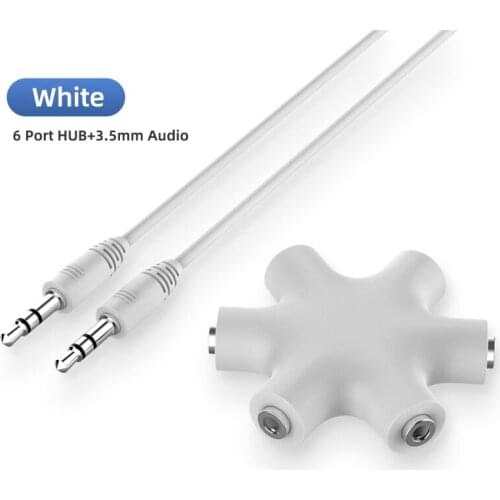 6 In 1 3.5mm Stereo Headset Headphone Earphone Extension Audio Hub Splitter Adapter 1 Male To 2 3 4 5 Female Audio Cable For MP3