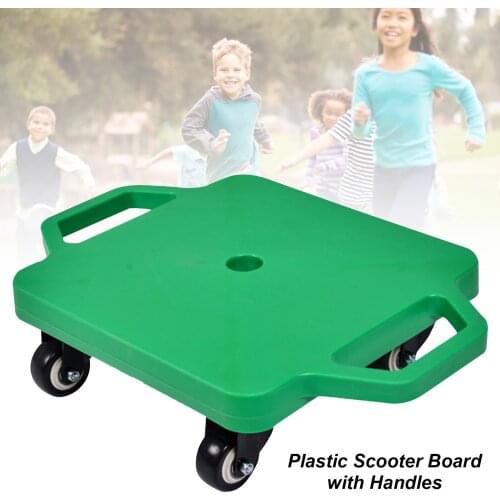 Plastic Scooter Board with Handles 4-wheel Square Balance Board Kids Fitness Toys Outdoor Sensory Integration Training Equipment