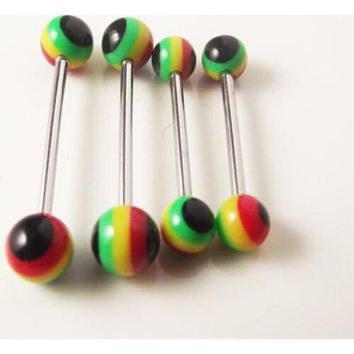 SaYao 2pcs 14G Stainless Steel Tongue Ring,Raibow Ball Tongue Barbell Nail Rings Body Piercing Jewelry Nipple Ring