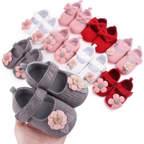 Newborn 0-1 Year Old Baby Girl Princess Toddler Shoes Wool Flower Baby Shoes Spring Autumn Soft Bottom Non-slip Infant Shoes