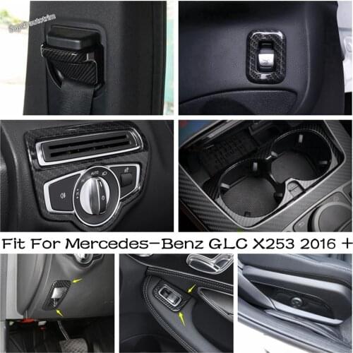 Carbon Fiber Look Interior Refit Kit Safety Belt / Cup Holder Panel Cover Trim ABS For Mercedes-Benz GLC X253 2016 - 2021