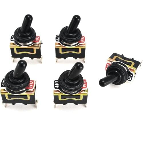 5Pcs/Set SPST Toggle Switch Heavy Duty 15A 250V 2 Pins ON/OFF Rocker Switch Waterproof Boot Cap for Car Metal Switches