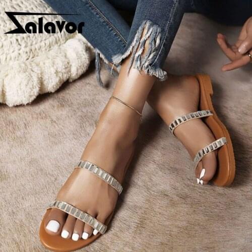 ZALAVOR Women Summer Shoes Bling Flat Heel Women Summer Sandals Fashion Cool Slippers Women Vacation Footwear Size 35-43