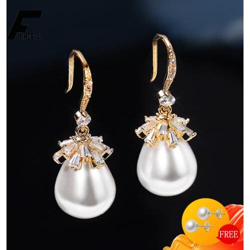 New Earrings for Women 925 Silver Jewelry Accessories with Created Pearl Zircon Gemstones Drop Earrings Wedding Promise Party