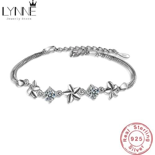 Newest Fashion 925 Sterling Silver Windmill Jasmine Flower Charm Bracelets Purple Cubic Zirconia Elegant Bracelet Women Jewelry