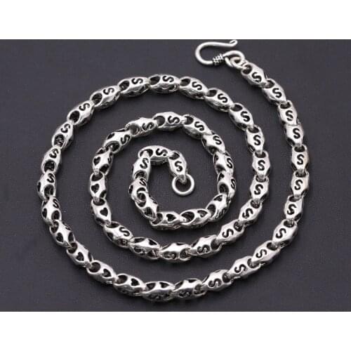 Fashion S925 Sterling Silver Retro Thai Silver Punk Style Men And Women Rough Love Hollow Bamboo Necklace