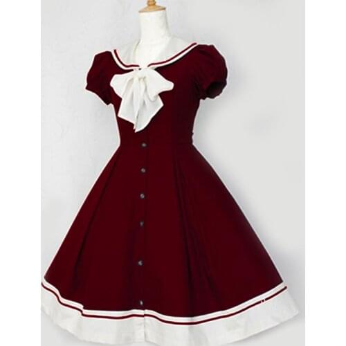 Womens Dress Cosplay sweet Lolita Dress Cotton Lantern Sleeve Short Sleeve Knee Length