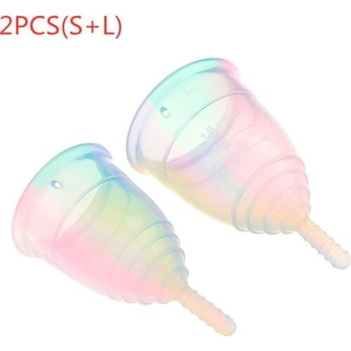 2PCS/set S/L Colorful Period Cup Women Cup Medical Grade Silicone Menstrual Cup Feminine Hygiene Menstrual Lady Cup Health Care