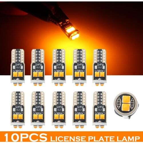 10pcs 12V 2W T10 W5W 6 SMD 3030 Canbus Car Amber LED Bulbs 194 168 147 152 158 159 Auto Truck Reading License Plate Lights