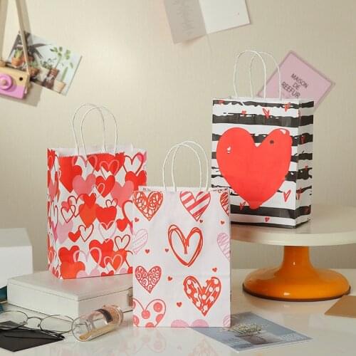10Pcs/Set Lovely Pink Love Cross Paper Bag With Handles Decoration Kraft Paper Gift Bag Heart For Wedding Bride Decoration