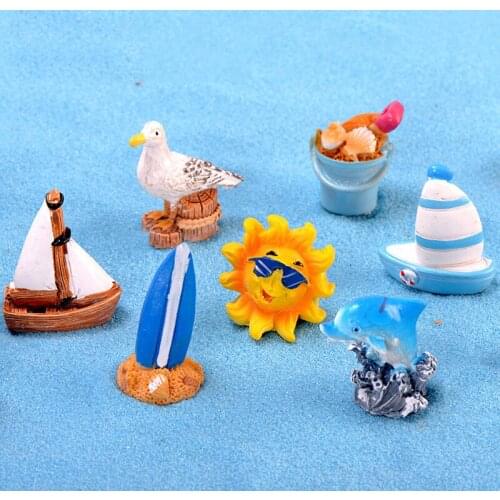 10PCS Summer Sun Dolphin Beach Boat Figurine Starfish Resin Craft Home Decor Miniature Fairy Garden Decoration Accessories Toys
