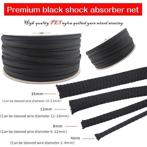 20M HiFi Audio Cable Braided Sleeving Pure Black Shock Absorber Net Speaker Wire Power Cable Shielding
