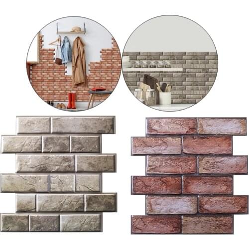 3D PVC Imitation Brick Wall Stickers Paper Brick Stone Wallpaper Rustic Effect Self-adhesive Bathroom Kitchen Stickers Home Deco