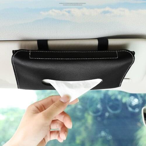 Car Sun Visor Leather Tissue Bag Auto Parts Interior Accessories Sunshade Towel Sets Car Tissue Box Holder Tissue Cover