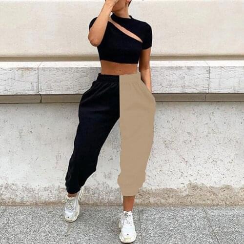 Fashion Lady High Waist Color Matching Pants Sweat Sports Pants Loose Casual Trousers Stitching 3XL Oversize Wide Leg Streetwear