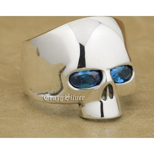 CZ Eyes 925 Sterling Silver Skull Ring Mens Biker Rock Punk Ring 9GX03 US Size 7~15