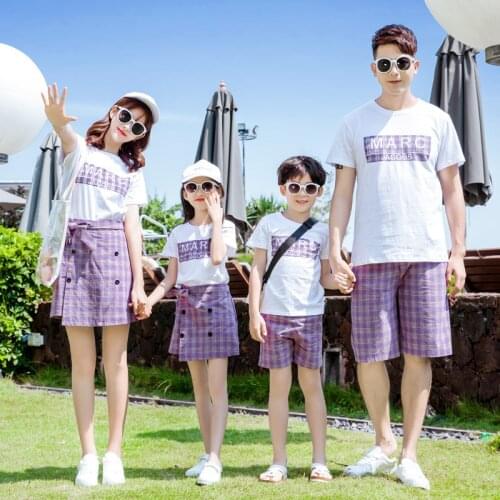 Girls Purple Color Plaid T-shirt for Mommy Girl Baby Family Matching Clothing Mom and Son Matching Clothes Mama Son Outfits