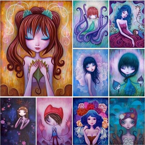 FIYO Diamond Painting Girl Cross Stitch Full Drill Diamond Embroidery Cartoon Mosaic Wall Decoration Cross Stitch Handmade Gift