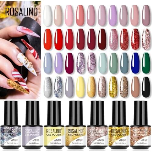 ROSALIND 7ml Gel Nail Polish Glitter Nail Polish Semi Permanent Shiny Pure Soak Off UV Gel Varnish Colorful Polish DIY For Nails