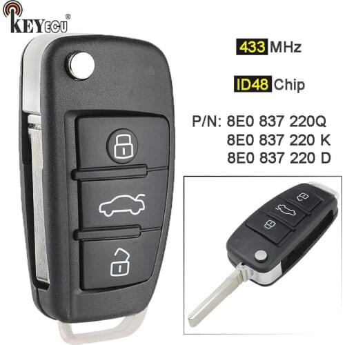 KEYECU 315MHz / 433MHz ID8E / ID48 Chip 8E0 837 220 Q / K / D Flip Remote Key Fob for Audi A6L Q7 A4 Avant S4 Quattro RS4