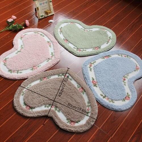 Heart Shaped Door Mat Anti-Skid Water Absorbent Rose Floor Mat Soft Plush Bathroom Rug Sweet Doormat Art Pad