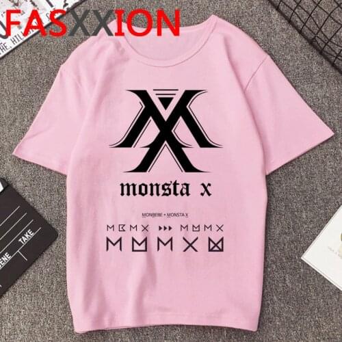 Kpop Monsta X Summer Top T Shirt Women Kawaii Graphic T Shirts K-pop Plus Size T-shirt Funny Logo Unisex Ladies Tops Female