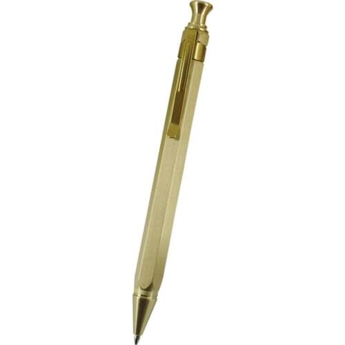 Newest 51g Brass Heavy Pen Hexagon Design Press Retractable Ballpoint Pen Hand-Made Craft Stationeries Unisex Push Ball Pen