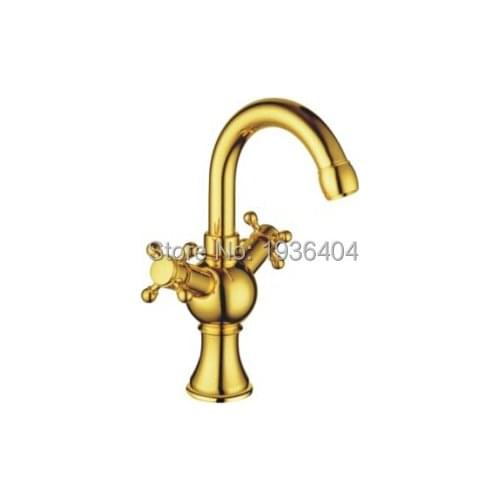 Brass Faucets Golden Finish Basin Double Handle Faucet Crane Mixer Tap G1070