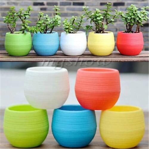 Mini Colourful Round Plastic Plant Flower Pot Garden Home Office Decor Planter Desktop Flower Pots