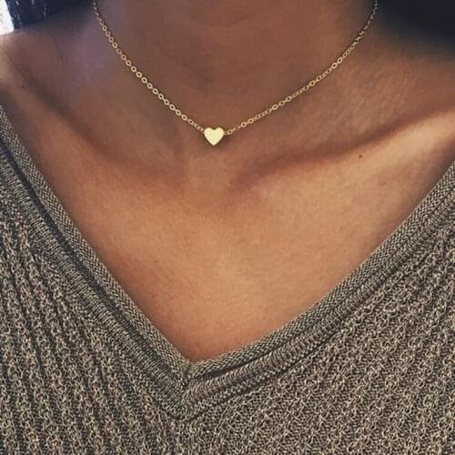Fashion Clavicle Chain Necklace Gold Silver Plated Small Heart Necklaces Jewelry For Women Collars Collarbone Pendant Necklace