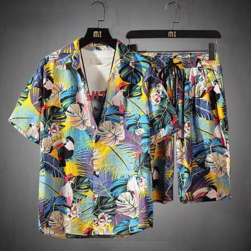 2021 New Mens Set Short Sleeve Hawaiian Shirt And Shorts Summer Casual Floral Shirt Beach Two Piece Suit Fashion Men Sets