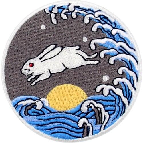 Embird patches Embroidered patches for girls Rabit With The Moon Rise Sea ceo-friendly handmade 3D appliques for jeans patch