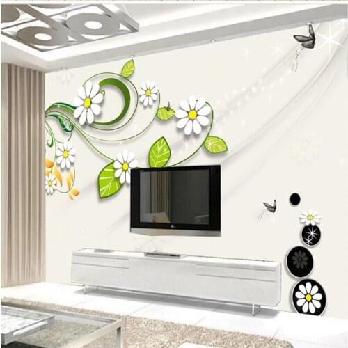 Custom Wall Mural Wall Painting 3D Fresh Small Daisy Green Flower Vine Living Room TV Bedroom Background Wall Cloth Wallpaper