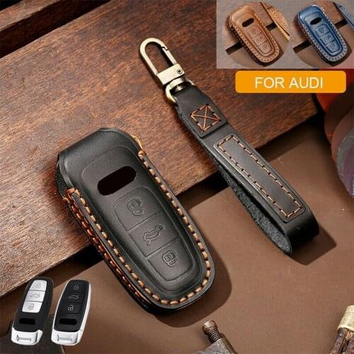 Genuine Leather Car Remote Key Fob Case Cover Holder Shell Bag Keychain For Audi A6 A7 A8 Q8 E-tron C8 D5 A8L A6L Key Protection