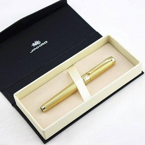 Jinhao high quality Fountain Pen Beautiful Ripple with Luxury gold Clip, Noble Silver Metal Carving Ink Pens Gift box