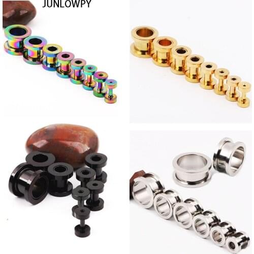 JUNLOWPY Anodized Stainless Wholesale Body Jewelry Flesh Tunnels Hollow Ear Plugs Screw Piercing Earrings Gauge Expanders 128pcs