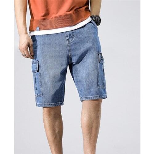 Casual Solid Color Fifth Length Jeans Mens Loose Leg Denim Half Pants Fitting Classic Stylish Mid Waist Bottom with Pockets