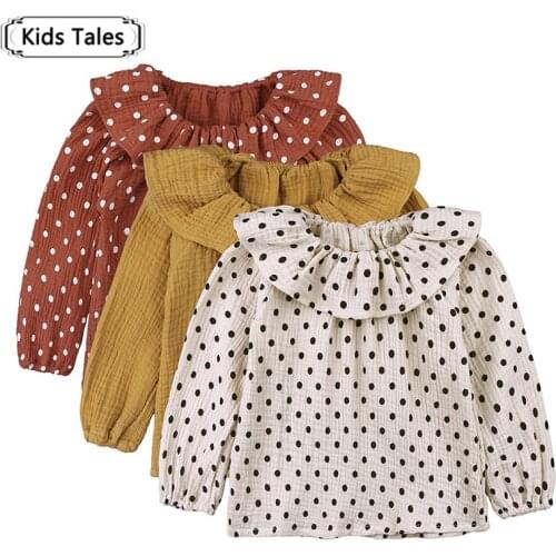 SC122 Children T-shirt for Girls Autumn 2020 Brand for Little Girls Full T-shirt Cute DotsDesign Shirts for Children Baby Suits