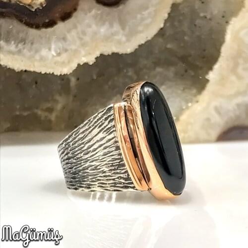 Natural Oltu Stone Shuttle Cut Authentic Handwork Silver Ring